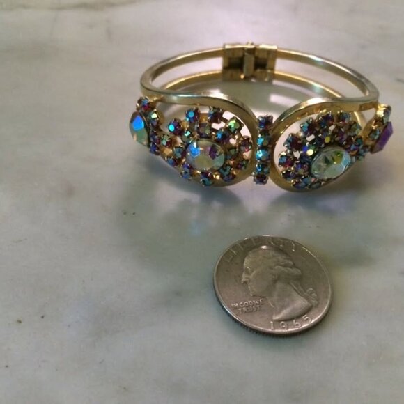 Vtg '60 JULIANA ?  siam red borealis rhinestone crystal clamper bracelet - Picture 3 of 3